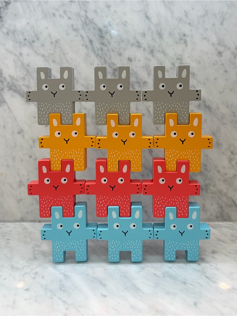12 Pc Wooden Bunny Rabbit Stacking Blocks Balance Toy Colorful Kids Montessori